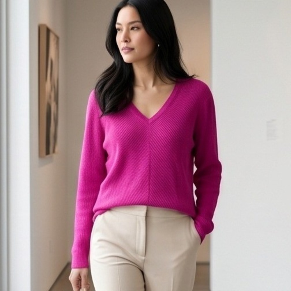 Lauren Ralph Lauren Womens 3X Ribbed Knit V Neck Sweater Pink‎ Long Sleeve Top